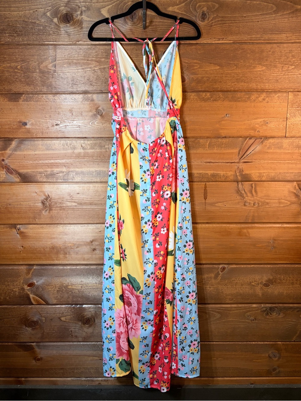 Parisian Works Floral Colorblock Maxi Dress - Yellow, Coral & Light Blue - Picture 5 of 7